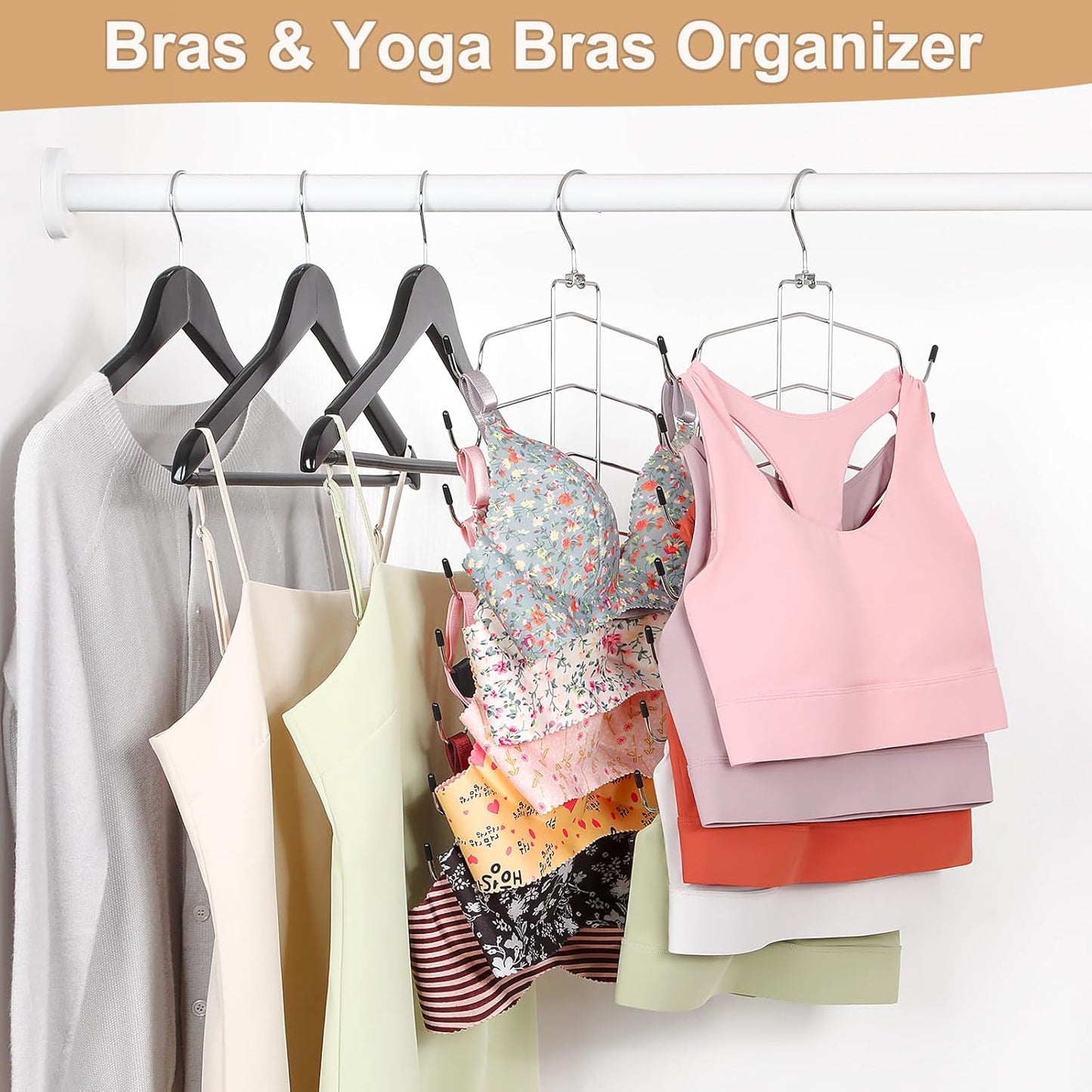 TOPIA HANGER 2-Pack Tank Top Hanger - 8-Layer Space-Saving Bra Organizer for Closet Storage | Silver CT79B