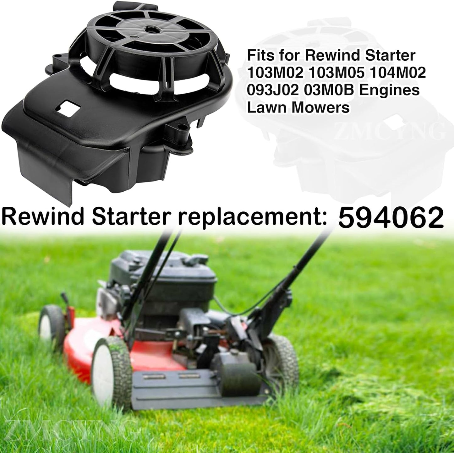 ZMCYNG Recoil Starter Assembly - Fits 093J02, 103M02, 103M05, 104M02 Lawn Mowers | Black