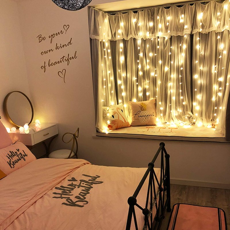 LED String Light 300 LED Lights 8 Modes Control Decoration USB Powered Waterproof Lights for Curtain Christmas Bedroom Party Wedding Home (9.8ft X 9.8ft ,White)