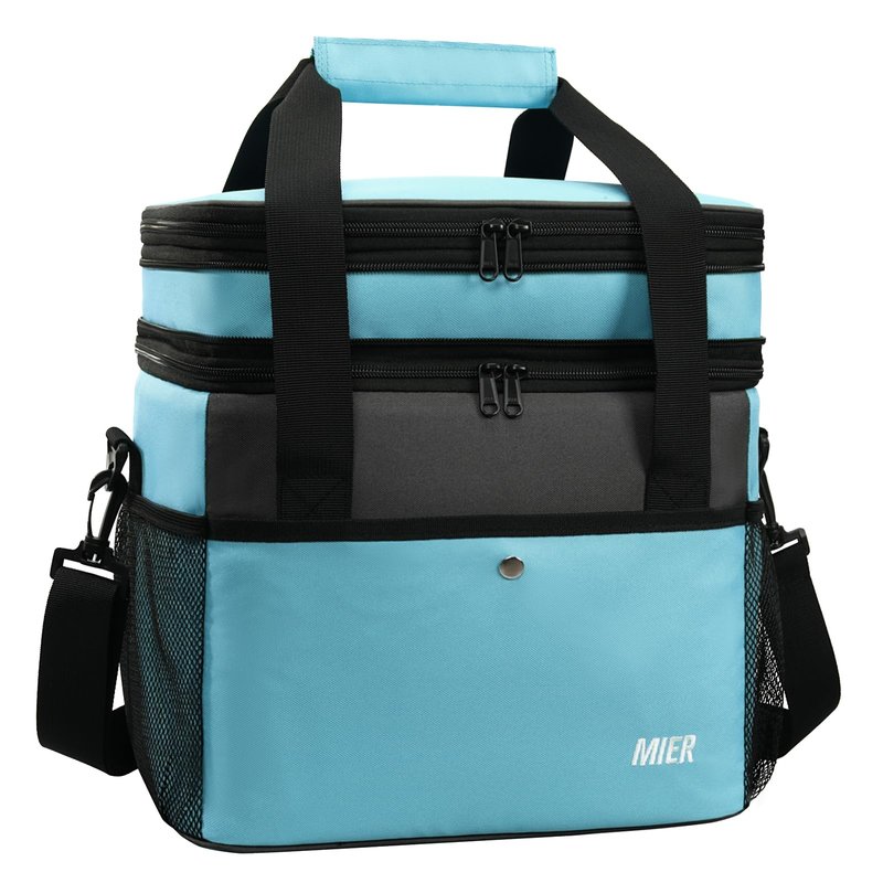 MIER Expandable 24L Lunch Bag Double Layer Insulated Cooler Tote Soft Cooler Bags 30Can Mens Adults Lagre Leakproof Lunch Boxes for Work, Picnic, Camping, Travel, Light Blue