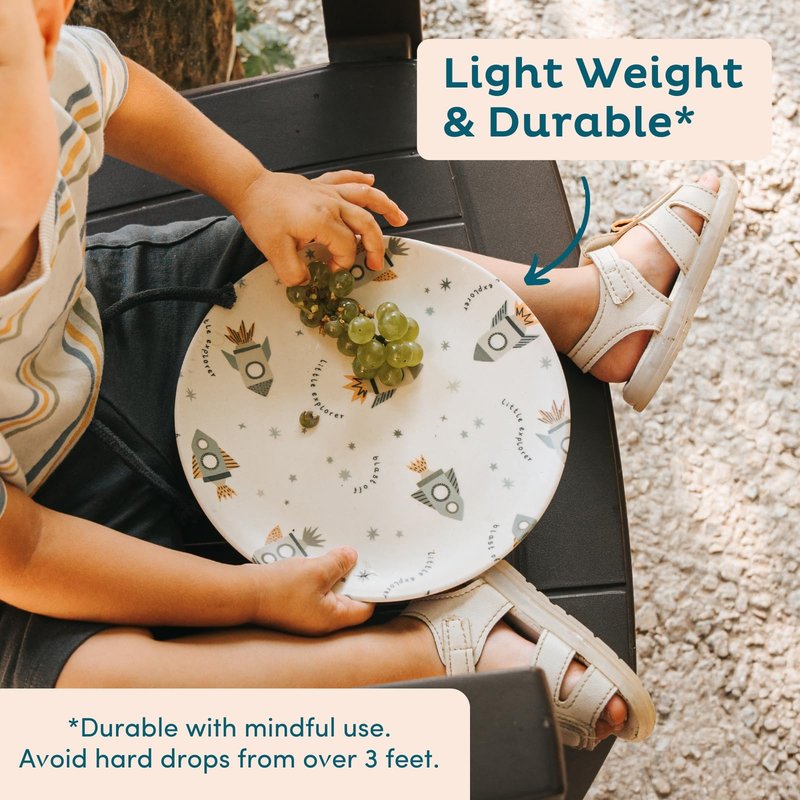 Nook Theory 4 Pack Reusable Bamboo Plates - Non-Toxic Toddler and Kids Plate, Dishwasher Safe, Not Microwavable Dinnerware (Celebration 8")