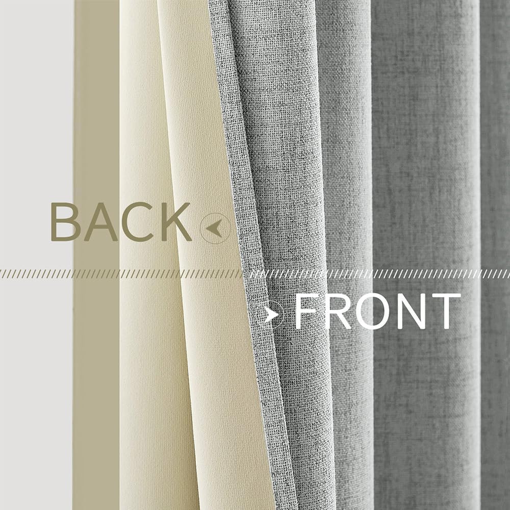 MIULEE 100% Blackout Linen Curtains - Thermal Insulated Glacier Gray Grommet Drapes | 52 x 84 Inch (2 Panels)