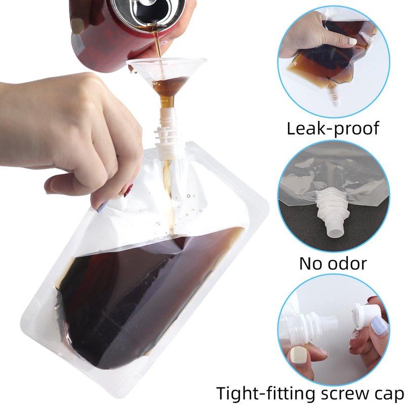 12Pcs Plastic Flasks,Drink Pouches,Reusable Pouches,Water Pouch,Liquid Pouches,Soft Flask for Outdoor Sports,Concerts,Events（8OZx6-16OZx6+ 1 Funnels)