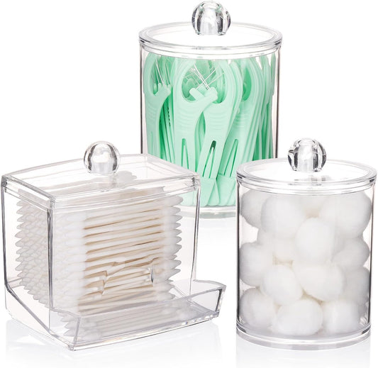 Tbestmax Qtips Dispenser - Clear Plastic Apothecary Jar Organizer for Cotton Swabs & Balls | 10 oz