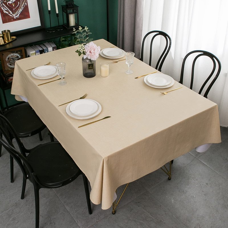 LIBERECOO Vinyl Tablecloth with Flannel Backing, Champagne, Waterproof, Stain-Resistant, Easy-Clean Table Cover for Dining, Kitchen, and Outdoor Use, 60" x 102" Rectangle