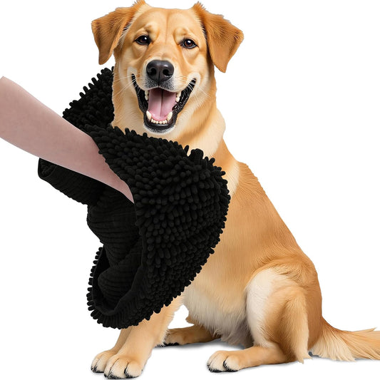 OLANLY Chenille Dog Bath Towel - Ultra Absorbent Quick Dry Plush Towel for Large Dogs & Puppies | 31x13, Black