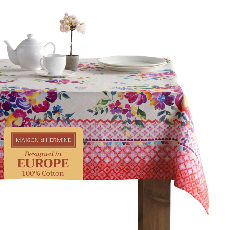 Maison d' Hermine Table Cloth Rectangle Table 100% Cotton 70 x 90 Inches Tablecloth Reusable Decorative for Dining Kitchen Room Farmhouse Home Gifts for Mothers Day Spring Summer - Rose Garden
