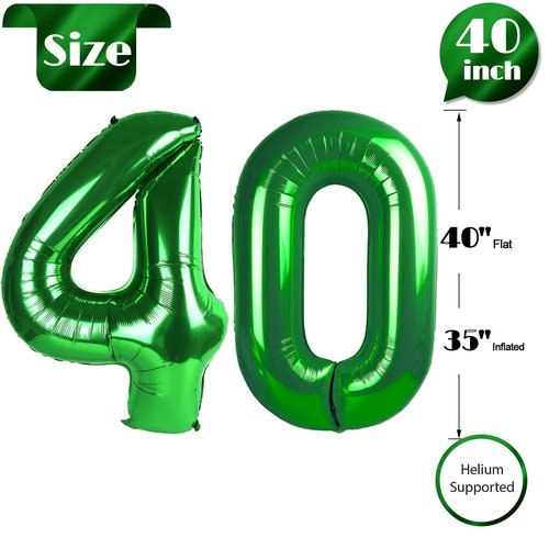 Dark Green Number 40 Balloon 40 Inch, 40th Birthday Party Decorations for Children, Giant 40 Foil Balloon for Party Supplies