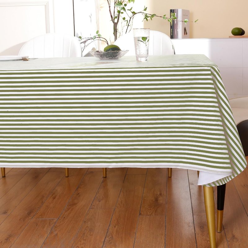 Walrus Heavy Duty Vinyl Tablecloth with Flannel Backing Waterproof Oil-Proof Plastic Table Cloth Stain-Resistant Wipeable Rectangle or Square Table Cover for Indoor and Outdoor (Stripe, 52X70 Inch)