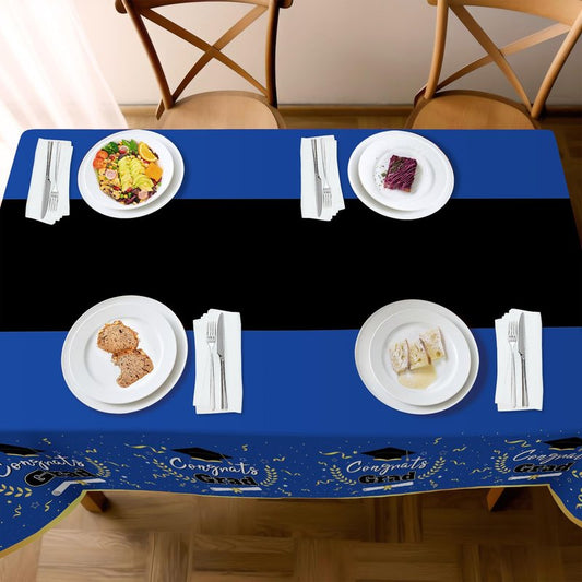 Childom 2 Pack Graduation Tablecloth,Graduation Decorations Class of 2026 Graduation Party Decorations,54"x108" Blue and Gold Plastic Table Cloth Disposable Rectangle for Home,School,Party Supplies