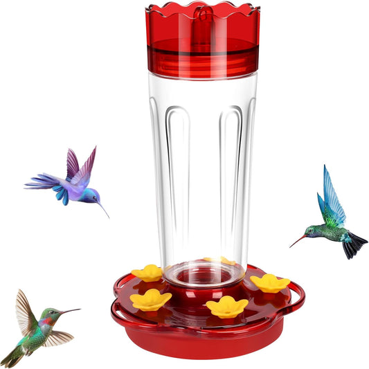 Skiennix Hummingbird Feeder - 15 Ounce Red Outdoor Feeder with Ant Moat & 5 Feeding Ports