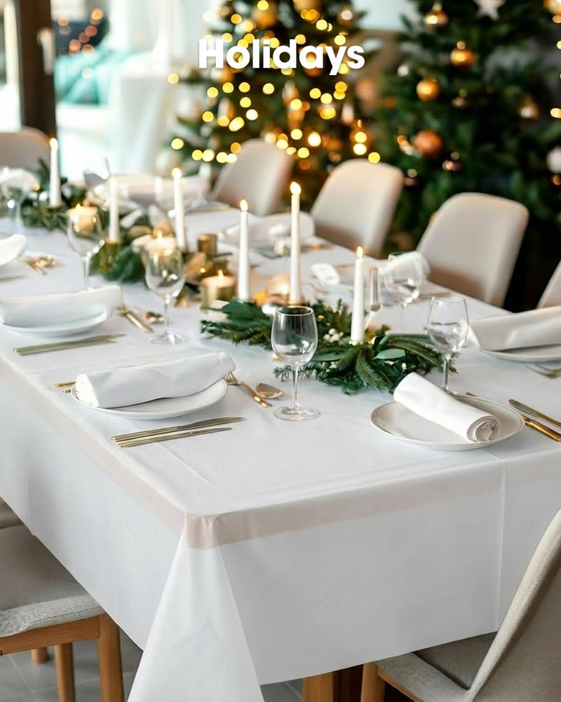 Pureegg Plastic Table Cloth Disposable 8 Pack, 54 x 108 Inch Table Cloths, Party, Picnic, Wedding, Decorative Tablecloths, Rectangle, White Plastic Cover, Leakproof & Sturdy, White