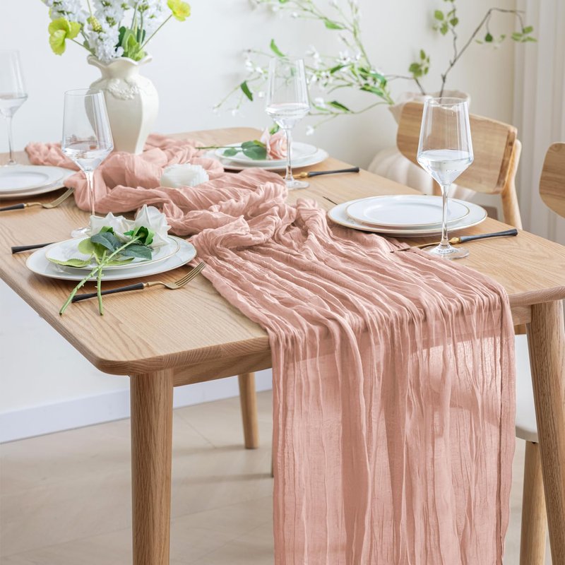 Asee'm Cheesecloth Table Runner 120 Inches Dusty Pink Boho Gauze Cheese Cloth Runner 10FT Rustic Sheer Spring Easter Table Runners for Wedding Baby Shower Holiday Party Decoration