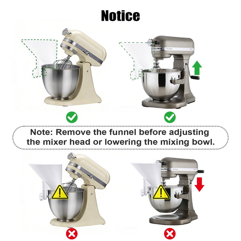 WANLISS Flour Funnel for Kitchen Aid Mixer,KitchenAid Accessories and Attachments for Multiple Stand Mixers 3.2Qt-7Qt,Wide Mouth Pouring Chute Durable Dishwasher Safe Baking Mothers Day Gift for Women