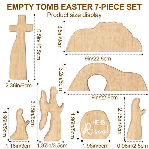 Empty Tomb Easter Scene and Cross Christian Decoration, Wooden Easter Jesus Resurrection Scene with Cross for Tray, Jesus Nativity Set for Religious Decorations, Home Office Mantel Christian Decor