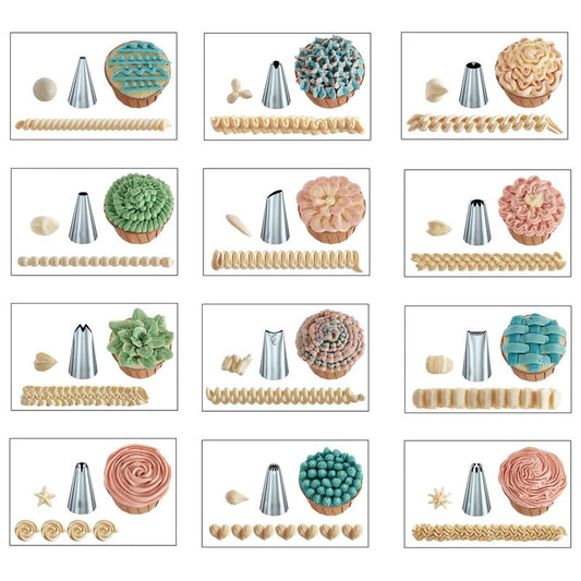 21pcs/set Cake Decorating Tools,Piping Bags and Tips Set;with 2pcs Reusable Icing Pastry Bags,Set Of 3 Scrapers,12 Different Icing Bags Tips, 2 Piping Bags Couplers and 2 Frosting Bags Ties