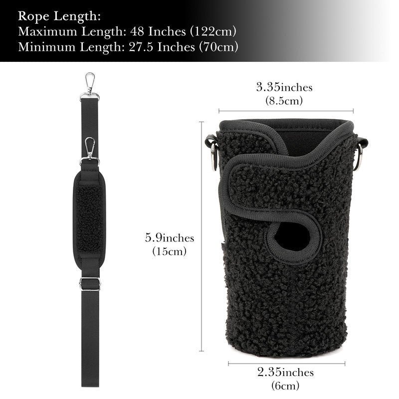 Linkidea Tumbler Carrier with Strap Compatible with Iron °Flask Grip Coffee Mug 16oz, Polar Fleece Mug Sling Bag Holder with Shoulder Strap (Black)