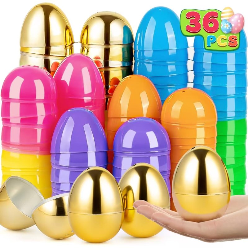 Duchong 36 Count 3.15" Plastic Easter Eggs, 30 Pcs Empty Suprise Eggs 6 Pcs Golden Eggs Bulk, Fillable Eggs with Hinge for Easter Hunt, Basket Stuffers Fillers, Easter Party Favor Decorations