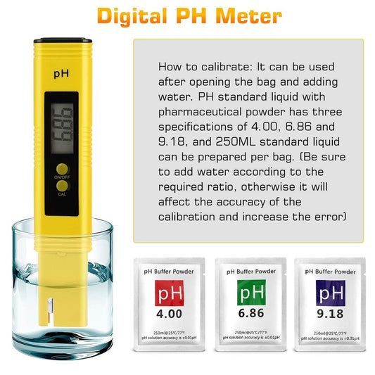 PH Meter for Water Hydroponics Digital PH Tester Pen 0.01 High Accuracy Pocket Size with 0-14 PH Measurement Range for Household Drinking, Pool and Aquarium (2, Yellow, Normal)