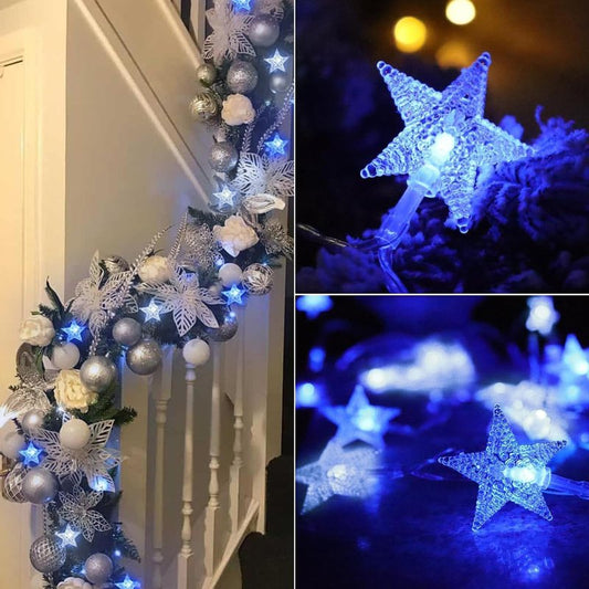 Minetom Blue and White Star String Lights Plug in - 33 ft 100 LED Star Fairy String Lights with Remote and Timer, 8 Modes Waterproof for Tent Loft Bed Backyard Patio Balcony Staircase
