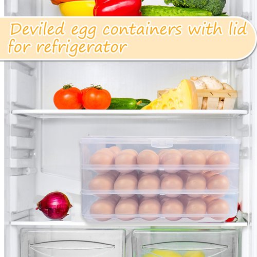 Jgalnim 3 Layer Deviled Egg Trays Containers with Lid,Plastic Refrigerator Egg Carrier with Handle for 72 holes,Clear Storage Platter for Portable Devil Egg,Easter Thanksgiving