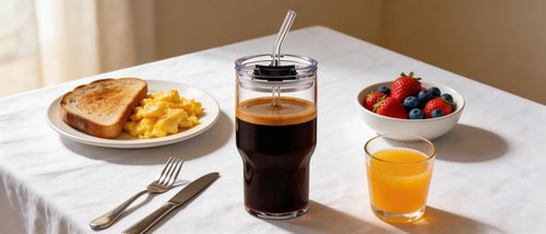 BLUEPOLAR 470ml/16oz Ribbed Glass Tumbler with Straw and Lid, BPA-Free Reusable Iced Coffee Cups with Lids, Thickened Coffee Tumbler for Office/Travel/Car (18oz)
