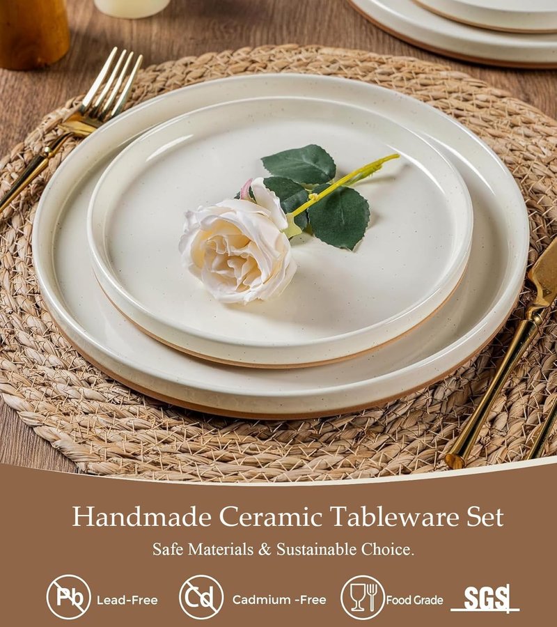 AmorArc Ceramic Dinnerware Set for 4 | Speckled Stoneware Plates and Bowls with unglazed terracotta | Scratch Resistant, Dishwasher & Microwave Safe Modern Dishes Sets- 12-Pcs