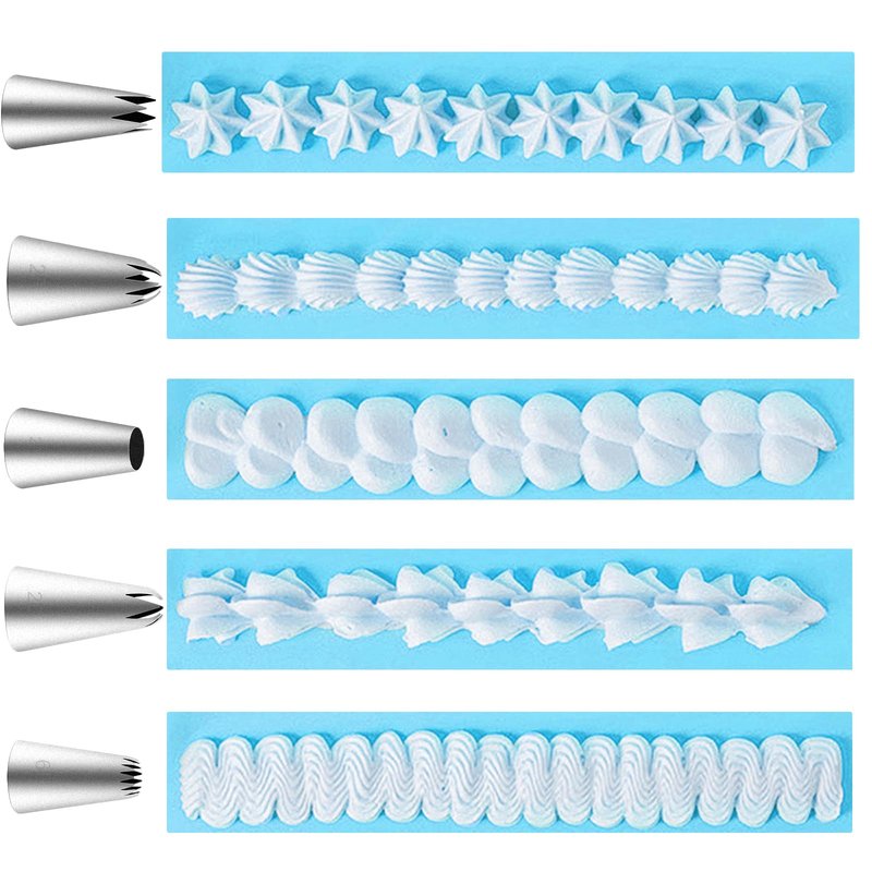 Large Piping Tips Set, Piping Bags and Tips Set 5 PCS Stainless Steel Frosting Tips for DIY Pastry Dough, Cookie, Cupcake, Cake (1M 2D 2F 6B 2A)