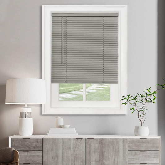 Achim Home Decor Cordless Mini Blinds - Light Filtering, 52" W x 64" L, 1" Slats - Grey