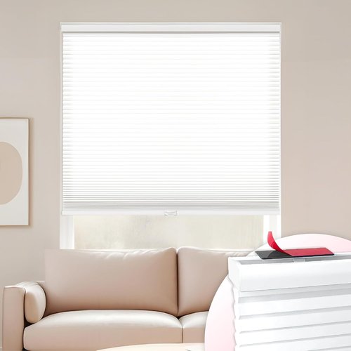 DEZ FURNISHINGS Light Filtering Cellular Shade - No Drill, Cordless Design | 26" W x 48" H, White