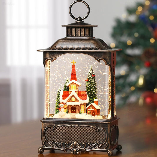 Priddop Church Snow Globe | Christmas Decorations with Snowman, Cabin & Cardinal - 10.2 Inch USB/Battery Timer