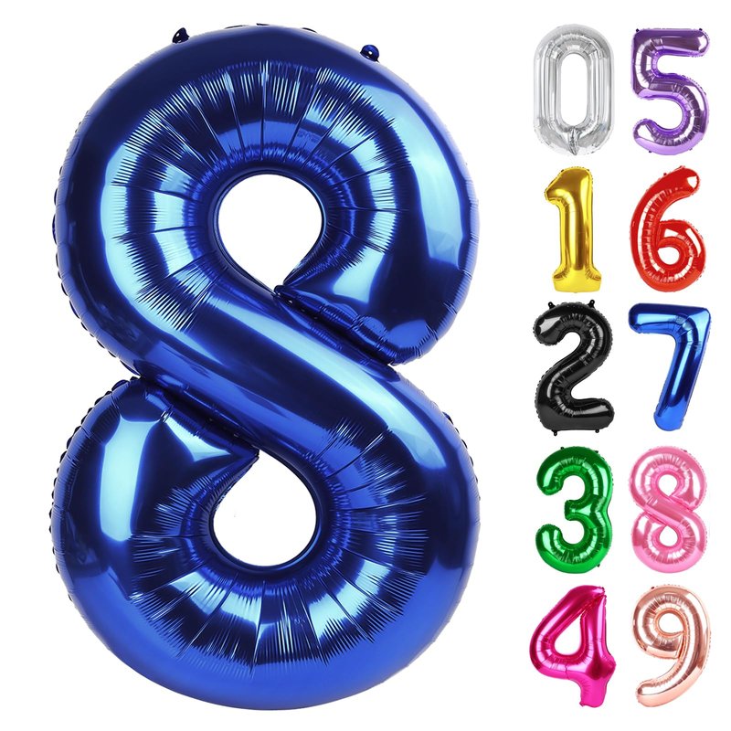 Night Blue Number 8 Balloon 40 Inch, 8th Birthday Party Decorations for Children, Giant 8 Foil Balloon for Party Supplies