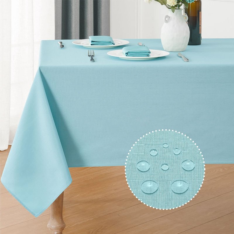 Veblandy Rectangle Tablecloth Waterproof 52x70 inch Linen Textured Table Cloth Stain and Wrinkle Resistant Washable, Decorative Fabric Table Cover for Dining, Party and Camping, Aqua