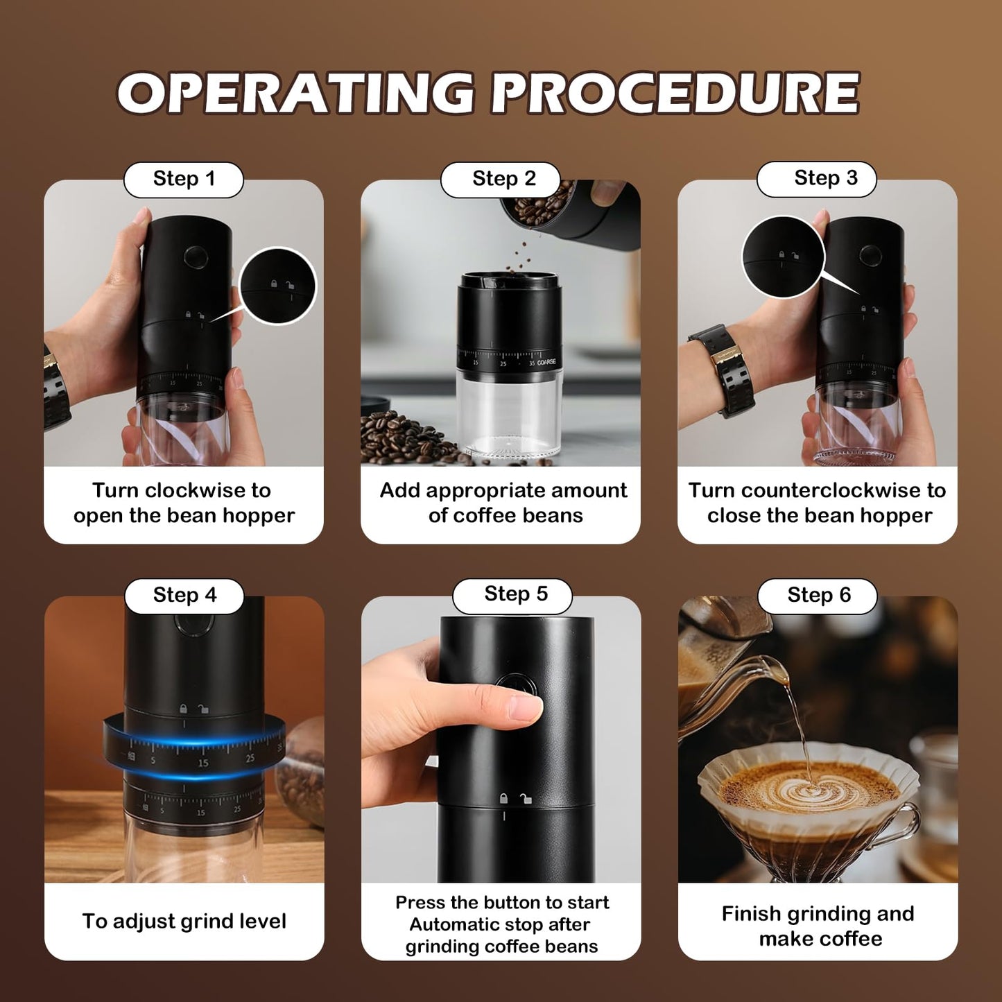ShunChengFa Portable Electric Coffee Grinder with 38 Adjustable Grind Settings, 1500mAh Rechargeable Battery, Portable Coffee Grinder,For Home, Office & Travel Use etc