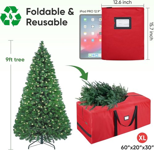 BALEINE Christmas Tree Storage Bag - Heavy Duty 900D Oxford Fabric, Extra Large with Reinforced Handles & Dual Zippers (Red)