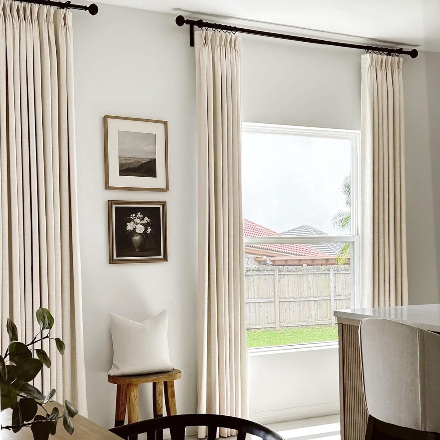 100% Blackout Curtains by Shield - Linen Pinch Pleated Drapes, 96 Inch Long, Cream, 2 Panel Set
