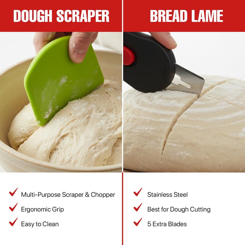 Sourdough Starter Kit, 24 Oz Sourdough Jar with Measuring Cup, Thermometer, Spatula, Dough Scraper, Bread Lame, Silicone Base & Cloth Cover, Feeding Band, Bread Baking Supplies for Bakers (24 Oz)