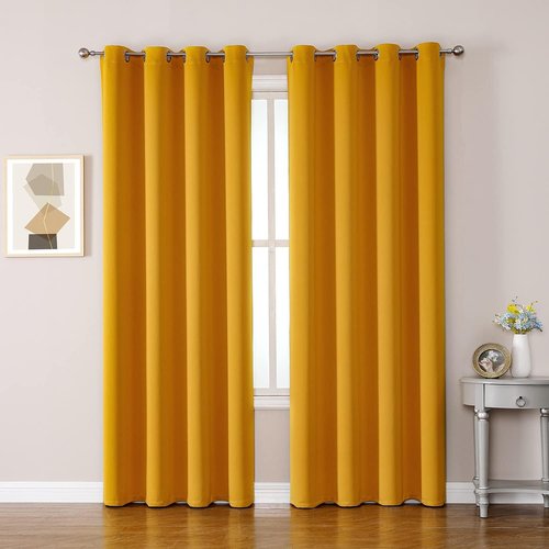 ChrisDowa Blackout Curtains - Thermal Insulated Room Darkening Panels, 90 Inches Long, Mustard Yellow (Set of 2)