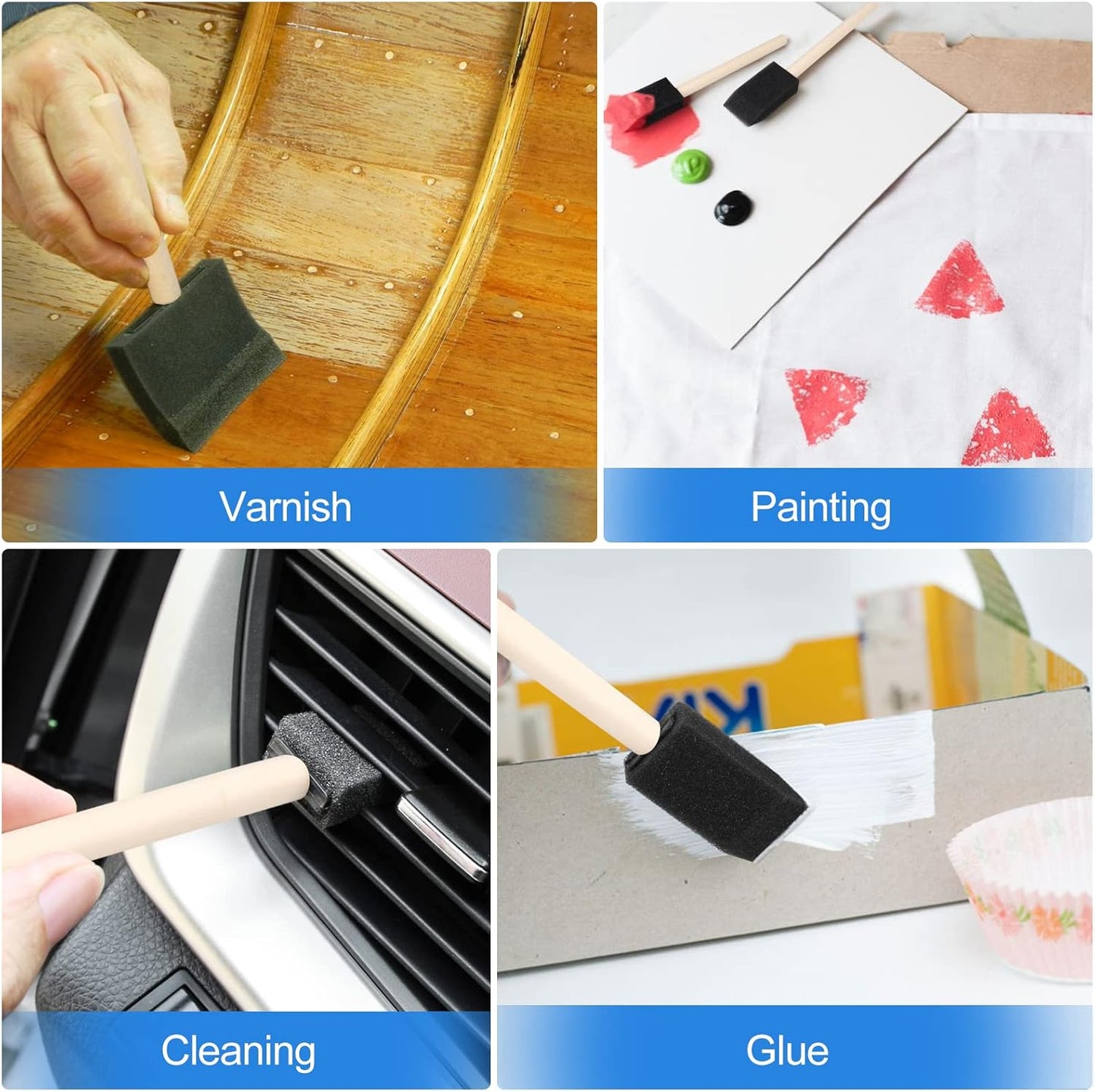 Skiennix Foam Paint Brushes - 24 Pcs Wood Handle Sponge Set for Painting & DIY Crafts | 1'', 2'', 3'' Sizes
