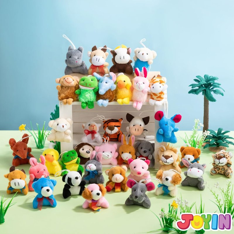 JOYIN 36 Pack Mini Animal Plush Toy Assortment (36 Units 3" Each),Bulk Stuffed Animals Party Favors for Kids, Small Animals Plush Keychain Decoration, Carnival Prizes, Birthday Treasure Box Toys