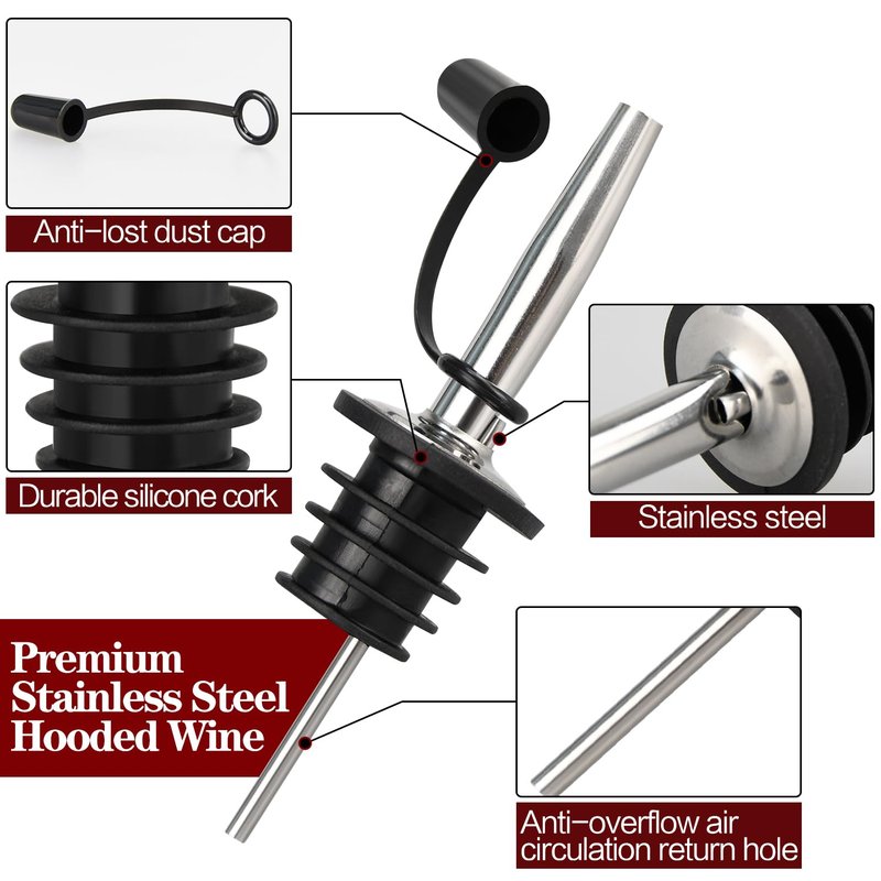 12/24/48/100 Pack Liquor Pour Spout, Stainless Steel Classic Bottle Pourers with Rubber Dust Cap, Speed Wine Bottle Pourer for Liquor Bottle, Oil Bottles