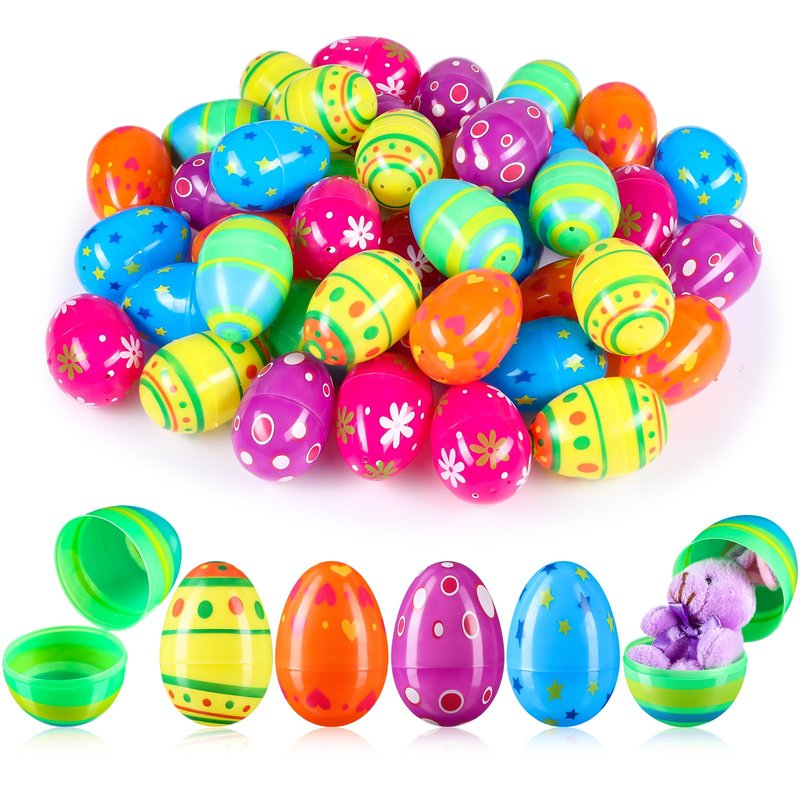 RoundFunny 72 Pcs Fillable Easter Eggs Empty Plastic Eggs Bright Basket Stuffers Easter Hunt Game Party Favor Boys Girls Classroom Toys Stuffers (3'')