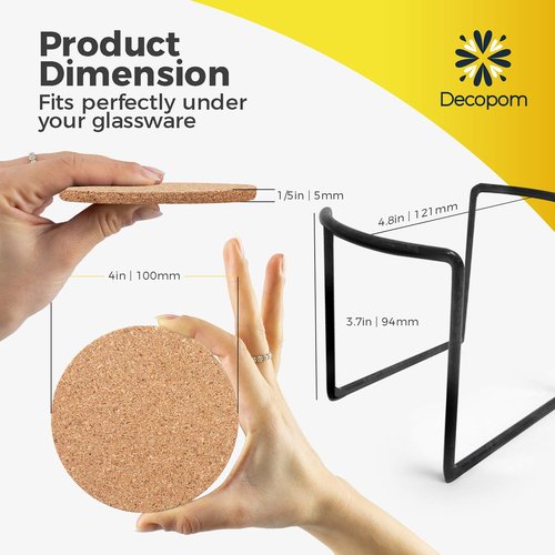 Cork Coasters for Drinks with Metal Holder - 16 Pcs Round 4 inch Drink Coaster Thick Absorbent Heat-Resistant Saucer - Used for Cold Hot Beverages Glasses Mugs Cups Plants Apartment Decor Bar Table