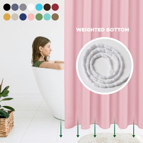 Biscaynebay Hotel Quality Fabric Shower Curtain Liners 72 Inch by 72 Inch, Pink Water Resistant Bathroom Curtains, Rust Resistant Grommets & Weighted Bottom Machine Washable