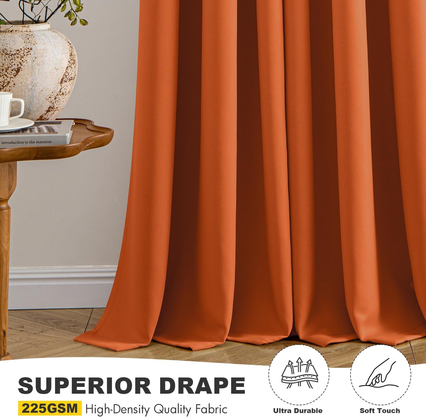 MIULEE Orange Blackout Curtains - Thermal Insulated Room Darkening Drapes | 96-Inch Length, 2 Panels