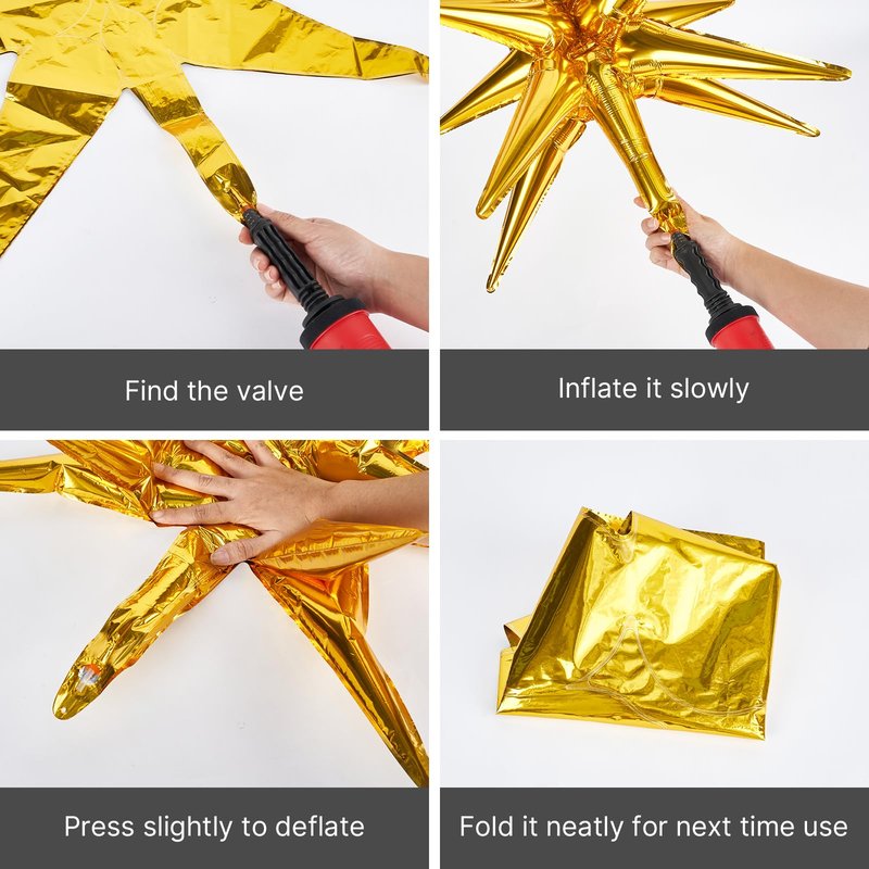 PartyWoo Metallic Gold Star Balloons 110pcs Different Sizes 18 12 10 5 Inch Pack 22 Inch Gold Spike Star Explosion Foil Mylar Balloon Arch Kit for Birthday Engagement Party Decorations Gold-G101