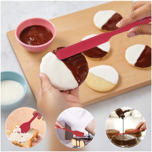 HOTEC Heat Resistant 600℉ BPA-Free Silicone Rubber Spatula Set, Kithchen Cooking Spatulas, Baking, Mixing, for Non Stick Cookware, Dishwasher Safe, Red Set of 5