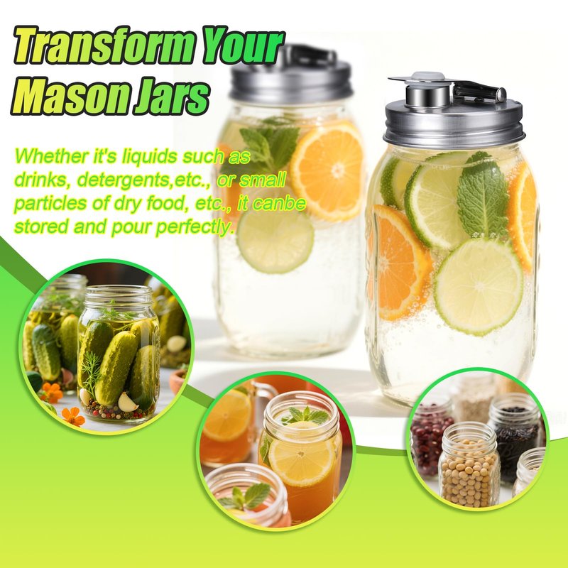 Mason Jar Pour Spout Lid Stainless Steel, Regular Mouth Pour Spout Flip Cap Lids for Mason Jars, Anticracking Leak Proof Seal Cover Airtight for Drinking Salad Dressing & Food Storing(2PCS)