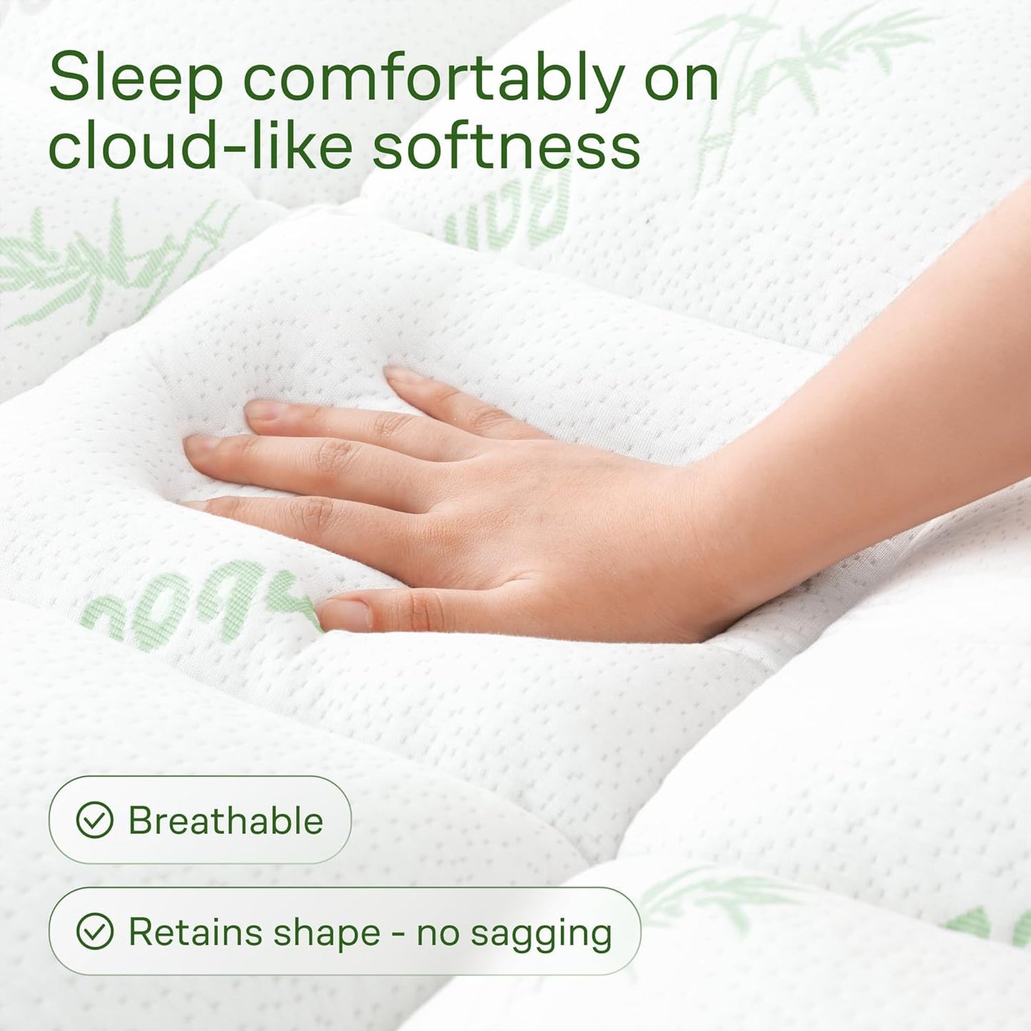 Niagara Sleep Solution Ultra Soft Mattress Topper - Bamboo Pillow Top for Back Pain Relief | Queen Size, Naturally Cooling, Fits 6-18" Mattresses, 600GSM