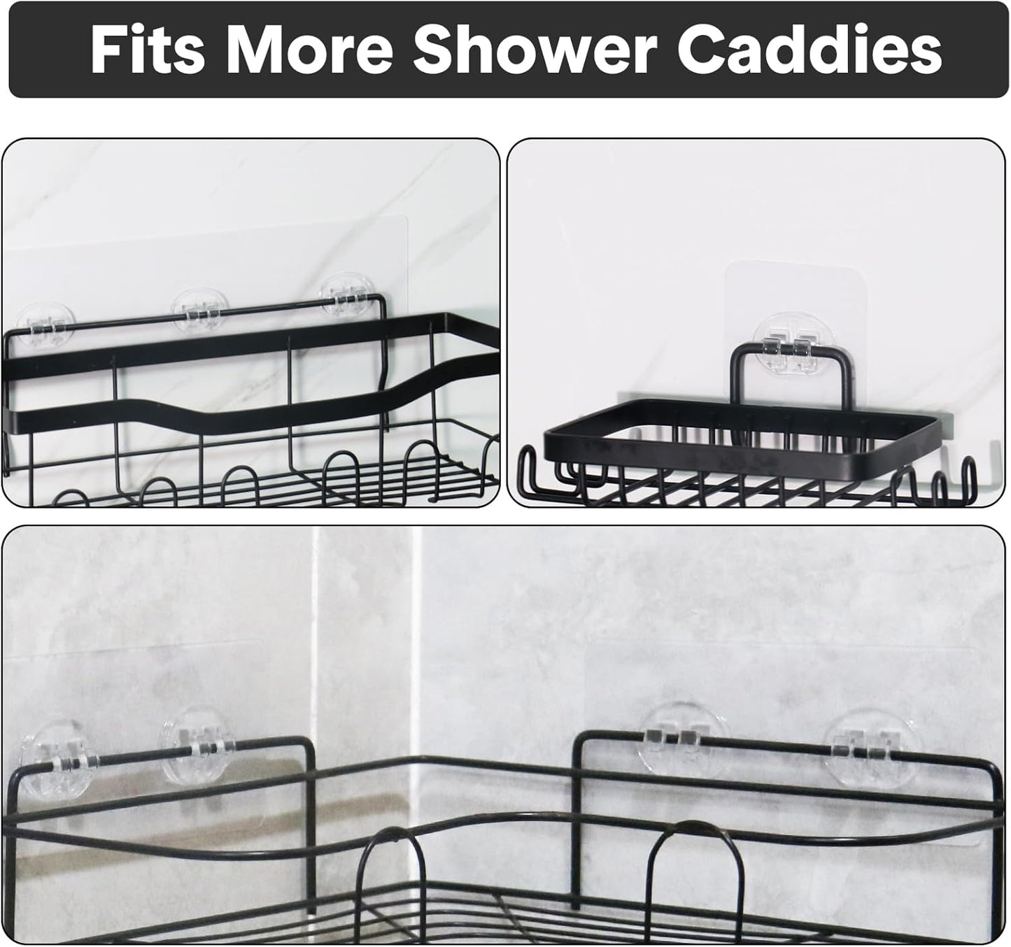 Lsnisni Shower Caddy Adhesive Hooks - Strong Waterproof Strips for No-Drill Bathroom & Kitchen Storage | 14 Pack